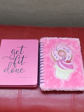 Pink Fitness Journal & Plush Donut Cupcake Notebook Set